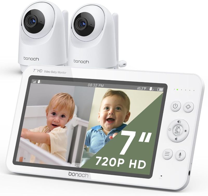 Photo 1 of bonoch MegaView Baby Monitor with 2 Cameras, 7" 720P HD Split Screen Baby Monitor No WiFi, Video Baby Monitor with Camera and Audio, 6000mAh, VOX Mode, 2 Way Audio, Remote PTZ, Auto Night Vision
