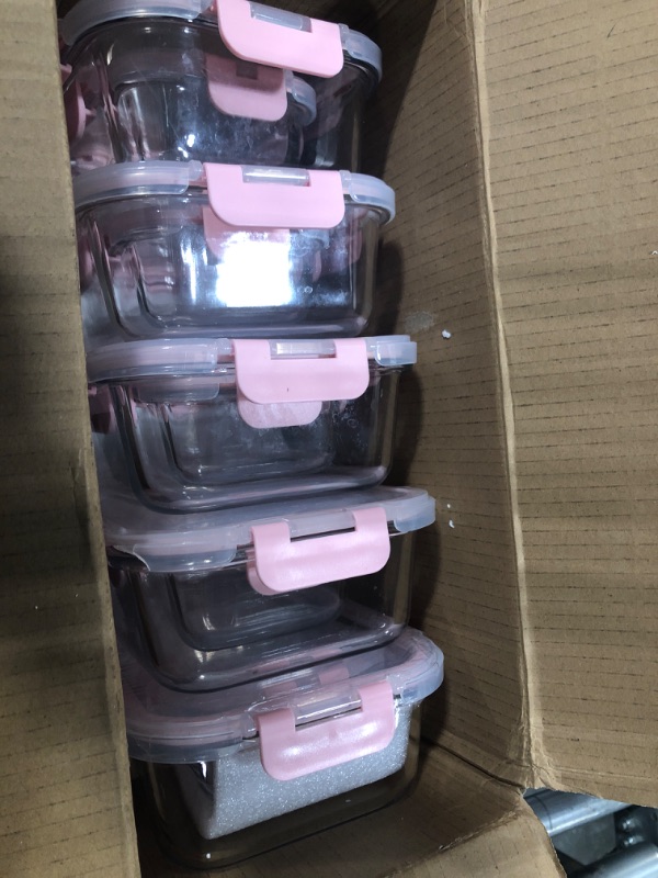 Photo 3 of **USED** UMEIED `10 Pack Glass Food Storage Containers with Lids Leakproof, Airtight Glass Meal Prep Containers For Lunch, On The Go, Leftover, Dishwasher Safe Pink