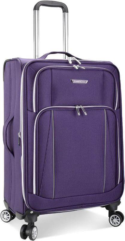 Photo 1 of **USED WITH BROKEN HANDLE** Traveler's Choice Lares Softside Expandable Luggage with Spinner Wheels, Purple, Checked 26-Inch
