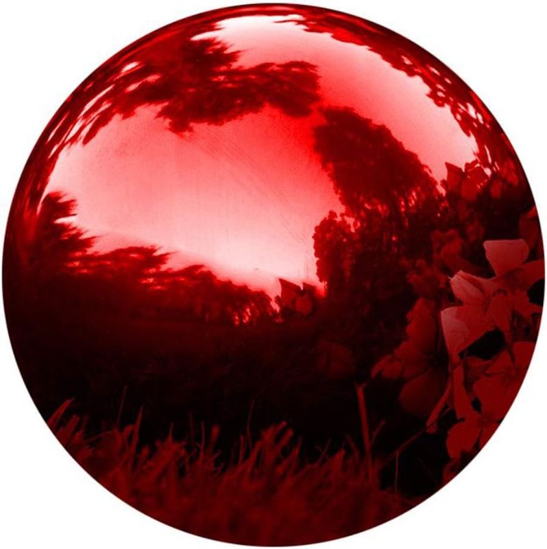 Photo 1 of 10 inch Garden Sphere Mirror Gazing Ball,Red Stainless Steel Polished Reflective Smooth Hollow Globe Ball,Durable Colorful and Shiny Decorations Addition to Garden Patio Yard Home