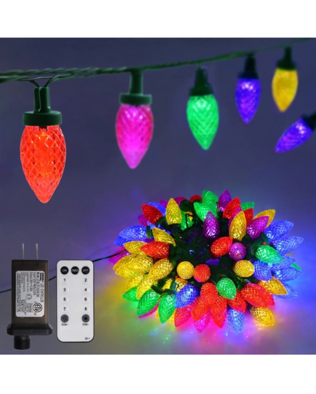 Photo 1 of 100 LED C9 Christmas Lights 66ft Green Wire LED Strawberry String Lights Outdoor Indoor C9 Bulbs Xmas Decorative Light Strand for Garden Yard Party Home Wreath Garland Christmas Tree (Multicolor)