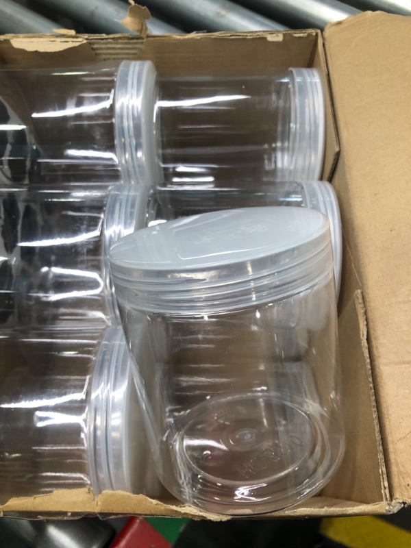 Photo 3 of Yephets 16 OZ Plastic Jars with Lids, 12 Pack Clear Plastic Slime Containers for Kitchen and Household Food Storage of Dry Goods, Creams and More,Included Extra Label and A Pen