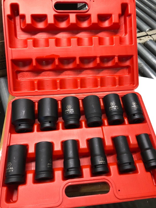 Photo 2 of Anbull 3/4 Inch Drive Deep Impact Socket Set, 12 Piece Metric Combination, Sizes 17mm 19mm 21mm 22mm 24mm 27mm 30mm 32mm 33mm 36mm 38mm 41mm Hex Socket Set, 6 Point Design, Cr-V Chrome Vanadium Steel