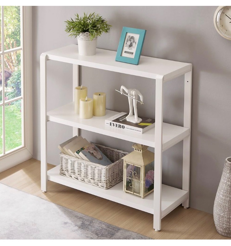 Photo 1 of 3-Tier Bookshelf and Bookcase, Rustic Wood and Metal Book Shelves, Industrial Shelving Unit for Living Room Bedroom, White Oak