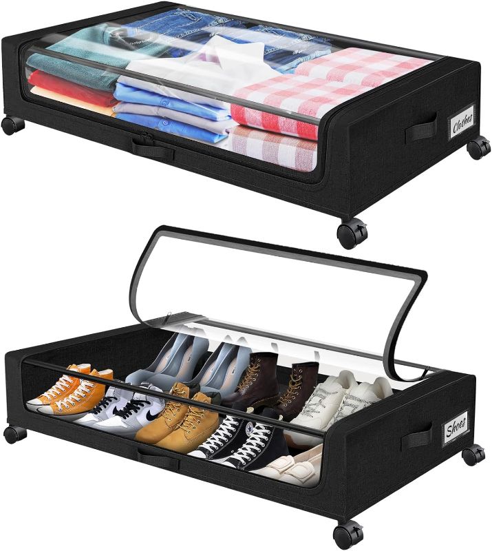 Photo 1 of 2 Pack Under Bed Storage with Wheels, 37L Large Capacity Under Bed Storage Containers with Clear Lid, Handles, Label, Rolling Under Bed Shoe Storage...
Color:Black