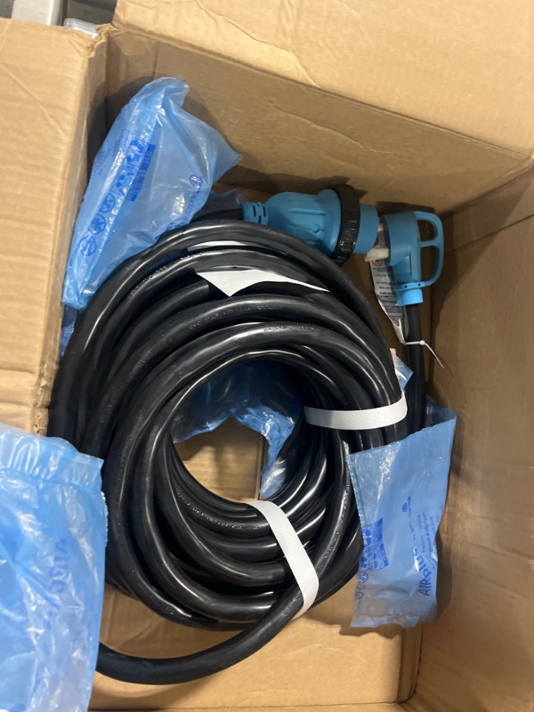 Photo 1 of CircleCord 30 Amp 50 Feet RV Power Cord Twist Locking, Heavy Duty 10 Gauge 3 Wire STW Pure Copper Wire with Grip Handle, TT-30P to L5-30R with Cord Organizer for RV Trailer Campers Blue 30 Amp 50 FT Locking