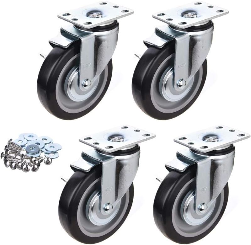 Photo 1 of [T-REX CASTER] 5inch Heavy Duty Casters, All Swivel Plate Caster Wheels with Safety Side Locking and Black Polyurethane Load Capacity - 900 Lbs Per Caster (Pack of 4). P505S-2B(D/B) parts only