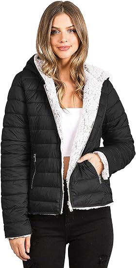 Photo 1 of Love Tree Women's Juniors Reversible Hooded Teddy Bear Slim Puffer Jacket small/medium