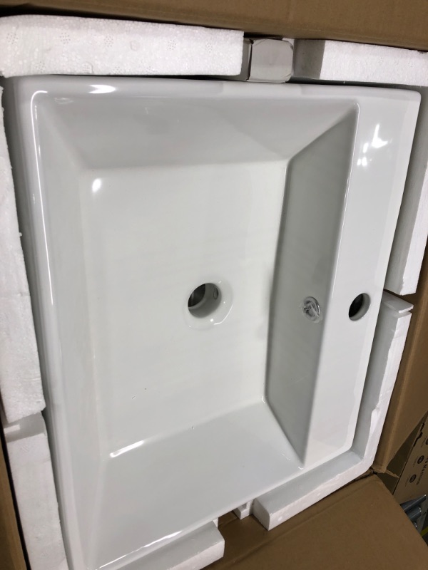 Photo 3 of Wall Mounted Bathroom Sink - Sarlai White Wall Hung Vessel Sink Floating 21"x17" Rectangle Bathroom Sink 21Wx17D