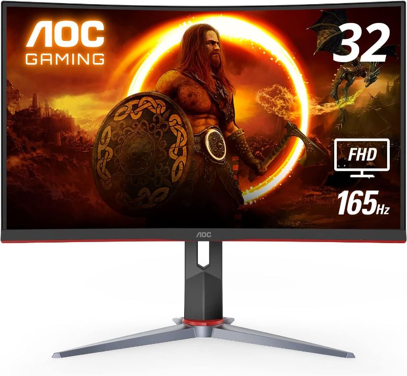 Photo 1 of AOC C32G2 32" Curved Frameless Gaming Monitor FHD, 1500R Curved VA, 1ms, 165Hz, FreeSync, Height adjustable, 3-Year Zero Dead Pixel Policy, Black
