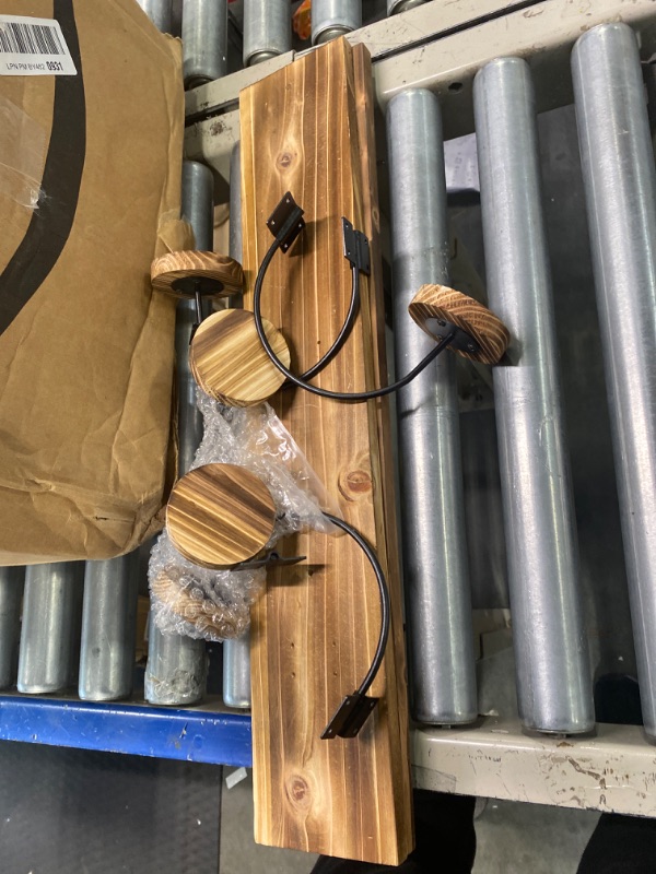 Photo 1 of Wall Mounted Hat Rack, Rustic Burnt Wood Baseball Cap, Hat Hanger Rack with Metal Wire and Wood Hooks, Vertical Mount Coat, Cowboy Hats and Clothes Hanger, Set of 2