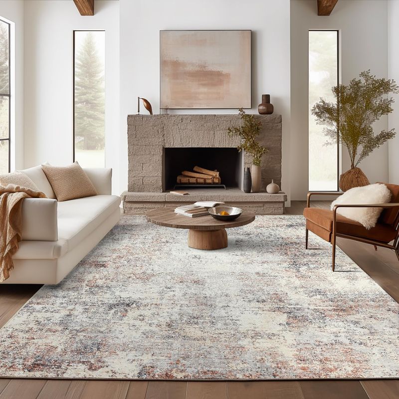 Photo 1 of  Area Rug 5x7 Washable Rug Modern Rug Abstract Floor Mat Taupe Multi Print Rug Thin Rug Colorful Overdyed Distressed Mat Kitchen Rug Contemporary Carpet Bedroom Dining Room Living Room