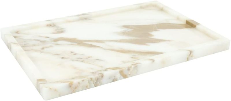 Photo 1 of 100% Natural Marble Serving Tray Luxury Calaccata Viola Marble Storage Tray for Home Decor Stone Tray for Bathroom/Kitchen/Vanity/Dresser,Plate Holder for Tissues, Candles, Towel
