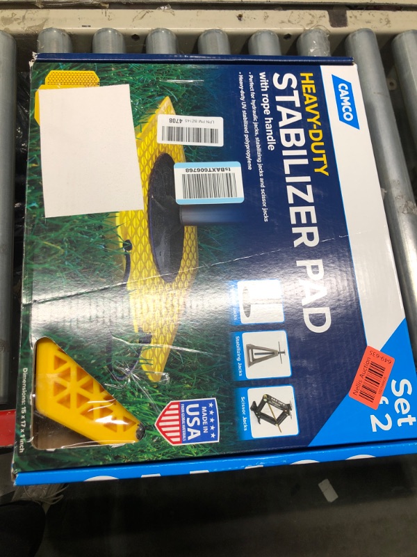 Photo 2 of Camco Extra Large Stabilizer Jack Pads | Helps Stop RV Jacks from Sinking into Soft Ground | Includes Rope Carry Handles & Each Measures 17” x 15” x 1” | Crafted of Heavy-Duty Polymer | 2-Pack (44545)