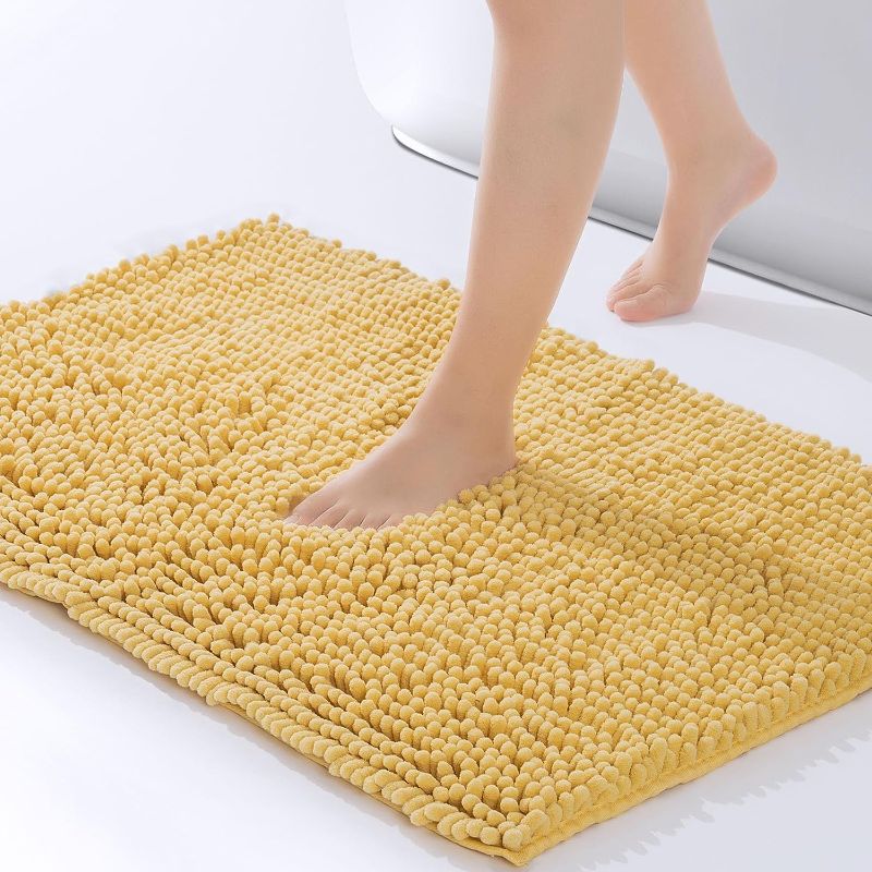 Photo 1 of 
FRESHMINT Chenille Bathroom Rugs Mat 24"x17", Non-Slip Bath Mat for Bathroom Floor & Bathtub, Washable Soft Shower Shag Bath Rugs, Durable Fluffy Thick Water Absorbent Microfiber Shower Mat, Yellow
