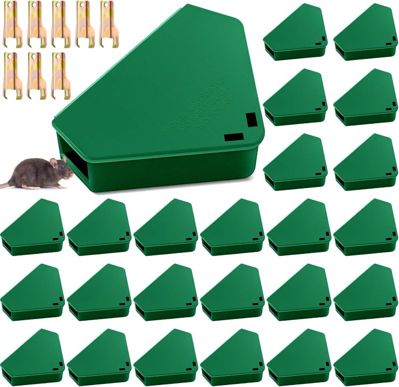 Photo 1 of 24 Pcs Mice Station with Keys Mouse Bait Stations Waterproof Mice Stations Outdoor Mice Traps Bait Boxes for Mice Indoor Outdoor, Bait Not Included, Suitable for Small Mice (Green