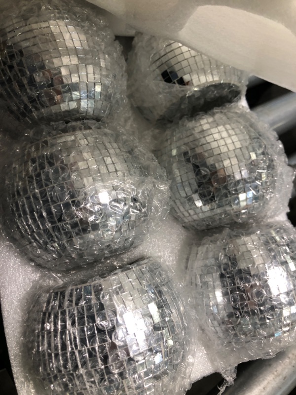 Photo 3 of 6 Pieces Disco Ball Flower Vase Mirror Disco Ball Glass Vase Disco Ball Planter Candle Holder Glass Vase Bulk for Wedding Centerpieces Bedroom Kitchen Office Decoration Birthday Silver