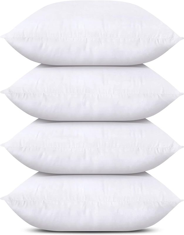 Photo 1 of  Bedding Throw Pillows (Set of 4, White), 18 x 18 Inches Pillows for Sofa, Bed and Couch Decorative Stuffer Pillows