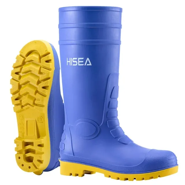 Photo 1 of HISEA Steel Toe Men's Work Boots PVC Rain Boots for Agriculture and Industrial Working Waterproof and Slip Resistant Knee Boots Blue Size 11
