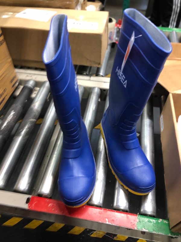 Photo 3 of HISEA Steel Toe Men's Work Boots PVC Rain Boots for Agriculture and Industrial Working Waterproof and Slip Resistant Knee Boots Blue Size 11
