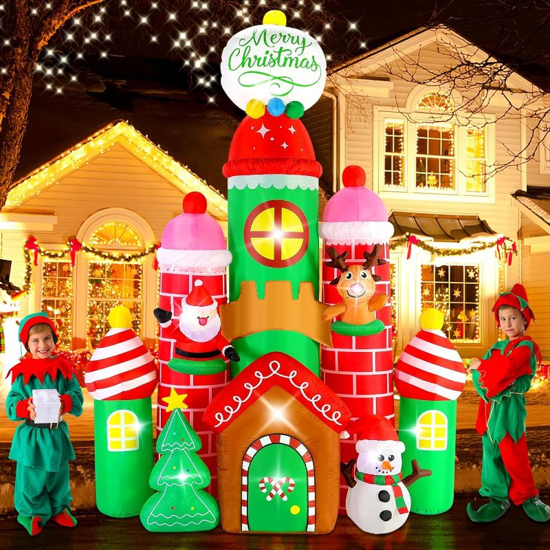 Photo 1 of 10FT Height Large Christmas Inflatables Decorations Castle Candy Archway Blow Ups Yard Decoration Rotating LED Lights Décor for Holiday Xmas Eve Party Indoor Outdoor Garden Lawn Patio
