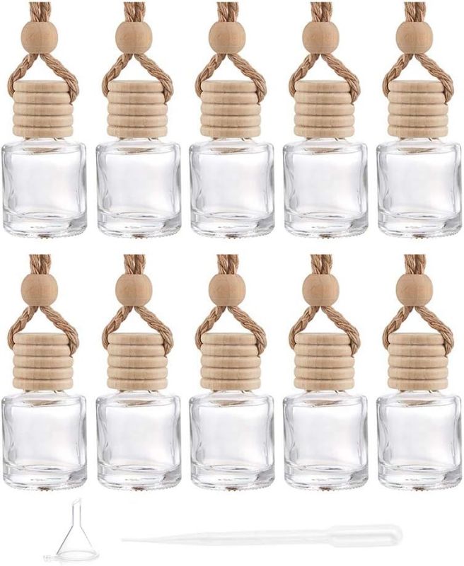 Photo 1 of 10 Packs Car Hanging Diffuser Empty Glass Perfume Bottles Air Freshener Diffuser Bottle Pendant Oil Fragrance Aromatherapy Bottle Ornament Decor (Round)