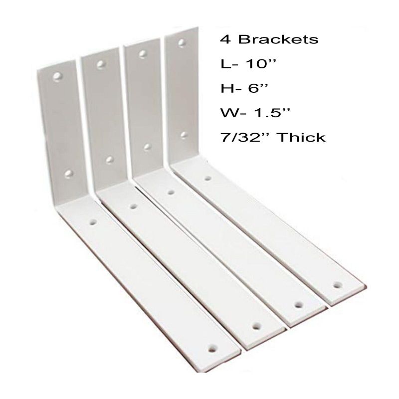 Photo 1 of 4 Pack L10"x H6 " x W1.5" x 7/32" Thick White Rustic Shelf Bracket Iron Bracket