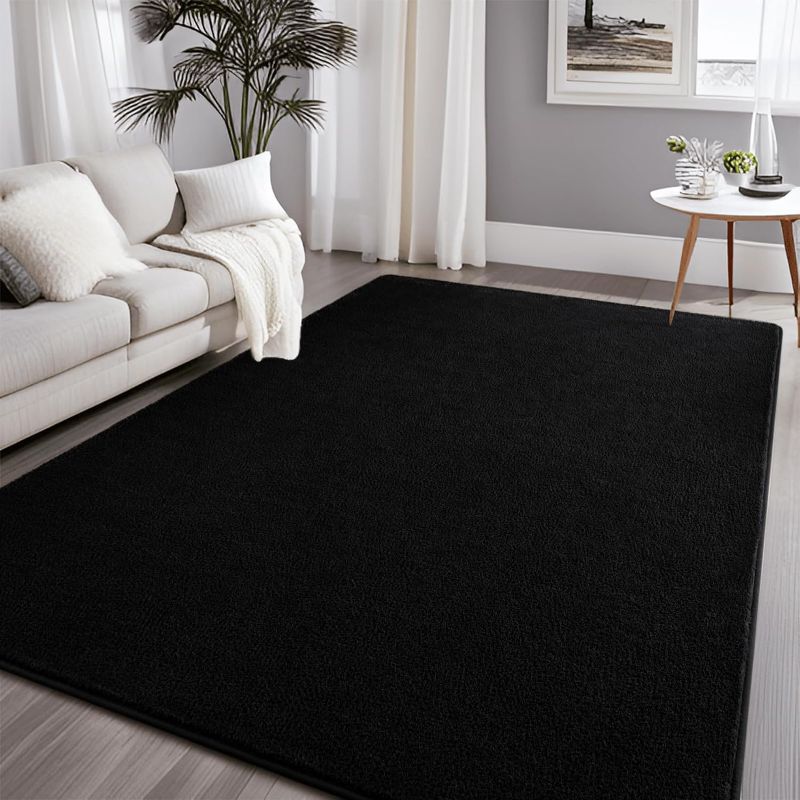Photo 1 of  Large Modern Area Rugs for Bedroom Living Room Black Rug, Thickened Memory-Foam Indoor Carpets, Minimalist Rug for Boys Girls, Soft, Non-Slip and Machine-Washabl