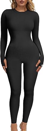 Photo 1 of OQQ Women‘s Yoga Jumpsuits Ribbed Long Sleeve Crew Neck Tops Sport Jumpsuits
