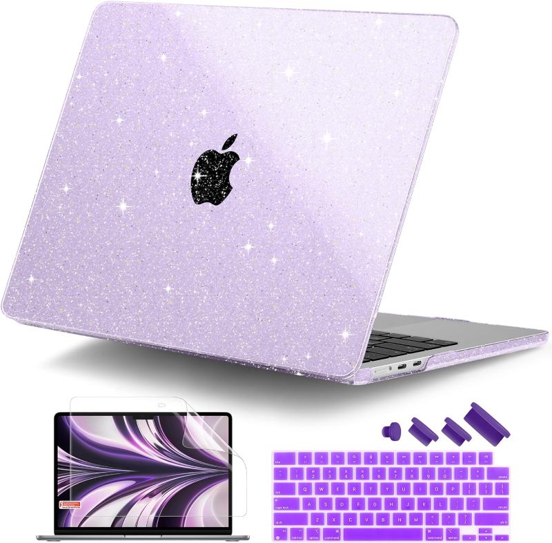 Photo 1 of DONGKE for MacBook Air 13 inch Case 2021-2018 Release A2337 M1 A2179 A1932, Bling Plastic Hard Shell Case & Keyboard Cover Only Compatible with MacBook Air 13 inch Retina Fits Touch ID, Sparkly Purple