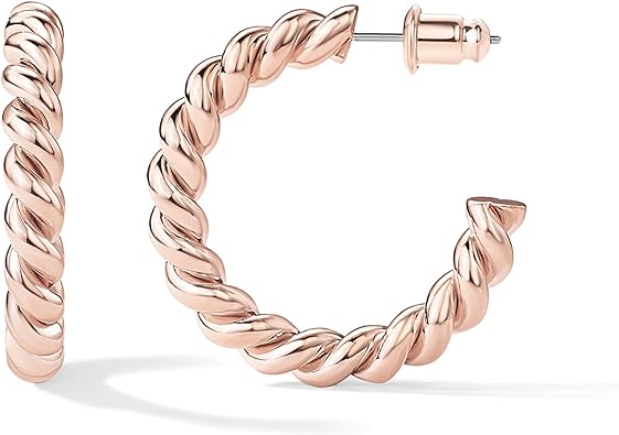 Photo 1 of PAVOI 14K Gold Plated Twisted Rope Round Hoop Earrings in Rose Gold, White Gold and Yellow Gold