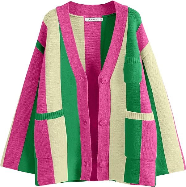 Photo 1 of ANRABESS Women's Cable Knit Long Sleeve Open Front Cardigan Sweaters Color Block Boho Striped Outwear Coats    Size XL