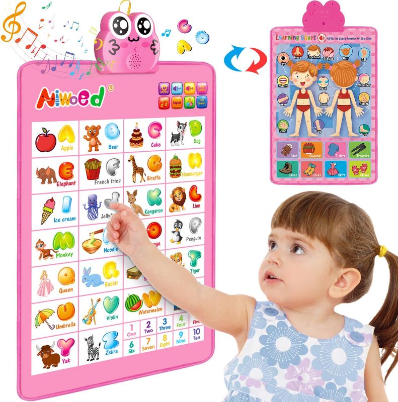 Photo 1 of Electronic Interactive Alphabet Wall Chart, Talking ABC & 123s & Music & Learning Poster, Educational Toddlers Toys for 3 4 5 Years Old and Up Boys Girls Gifts, Best for Preschool Boys & Girls(Pink)