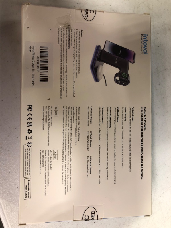 Photo 2 of Intoval Wireless Charger for iPhone, Charger Fast Charging iPhone 15 to 8,Apple Watch 9 to 2, Airpods Pro 2/1 & 3gen Lilac Purple (Foldable)