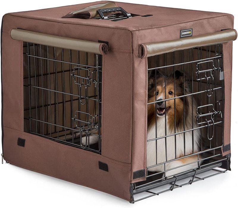 Photo 1 of DONORO Dog Crates Kit for Small Size Dogs Indoor with Dog Crate Cover, Double Door Dog Kennels & Houses for Puppy and Cats, Collapsible Metal Contour Dog Cages (30-Inch Kit)