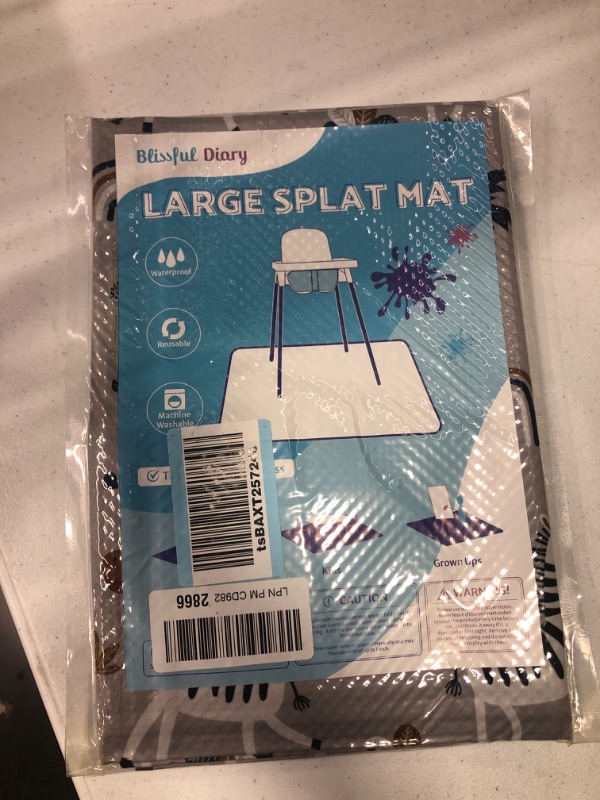 Photo 1 of Blissful Diary Baby Splat Mat for Under High Chair, 51 x 51 Inch Splash Mat, Waterproof and Washable Spill Mat, Anti-Slip Floor Protector, Gray Zebra