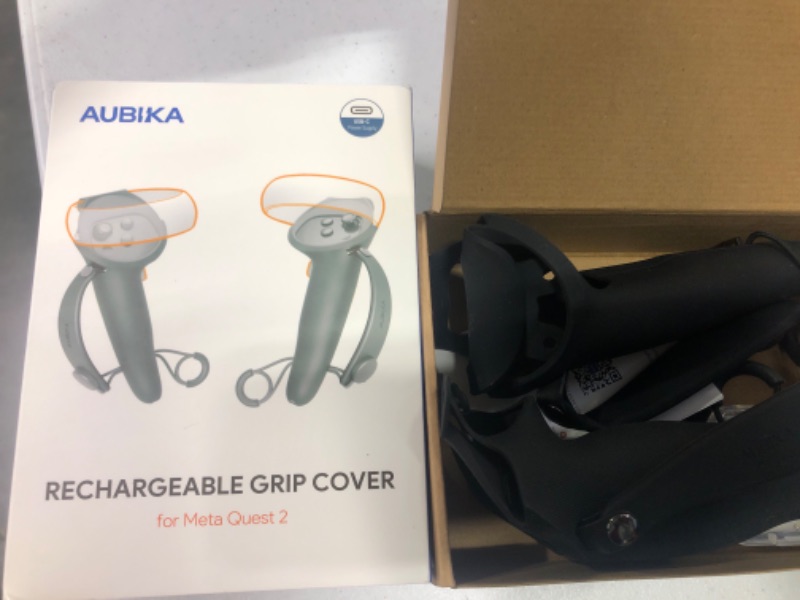 Photo 2 of AUBIKA Rechargeable Controller Grips Cover for Meta/Oculus Quest 2, with Charge Cable and Battery(1000mAh X2), Adjustable for Any Hand - Black