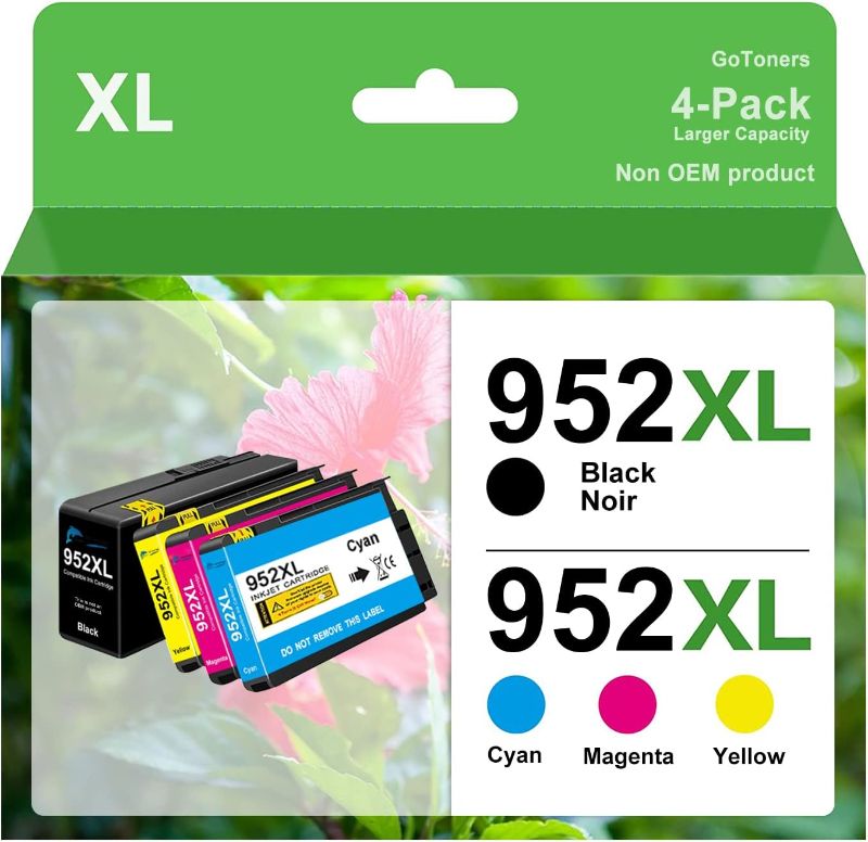 Photo 1 of GoToners 952XL Latest Upgrade Compatible Ink Cartridges Combo Pack Replacement for HP 952 XL for OfficeJet Pro 7740 8210 8710 8720 8740 8715 7720 8725 8730 Printer (4 Pack, Black & CMY) 1 Black, 1 Cyan, 1 Magenta, 1 Yellow