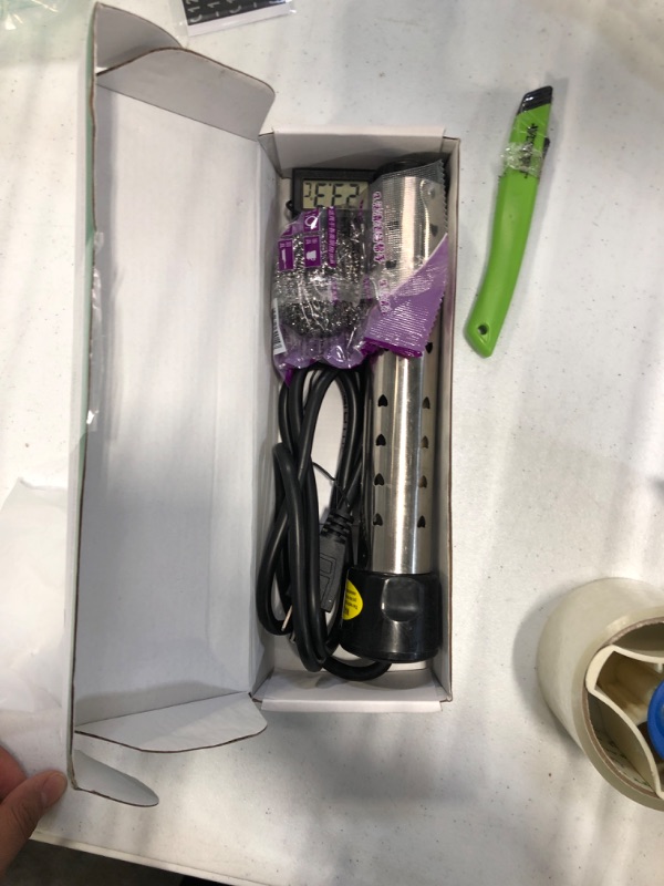 Photo 1 of Immersion Water Heater, 2000W Electric Submersible Water Heater with 304 Stainless Steel Cover, Portable Bucket Heater with Digital LCD Thermometer, Fast Heats 5 Gallons of Water in Minutes silver