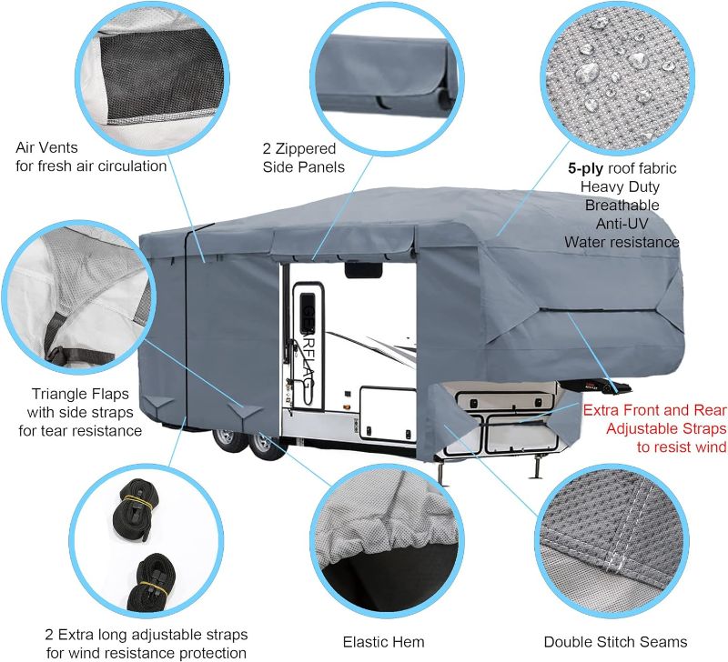 Photo 2 of GEARFLAG 5th Wheel RV Cover 5 Layers top fits 28' - 30' with Reinforced Windproof Side-Straps Anti-UV Water-Resistance Heavy Duty for Motorhome (Fits 28' - 30')