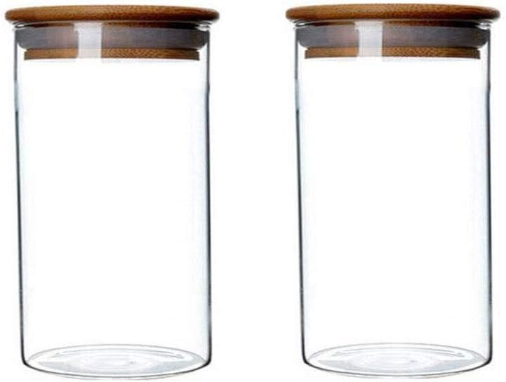 Photo 1 of 2 Piece Clear Glass Canister Food Storage Jar With Airtight Wood Lids Air Tight Storage Containers for Coffee Bean Loose Leaf Tea Containers Sugar Cookies Dry Fruit Nuts Candy Jars size 350ML/11.7oz