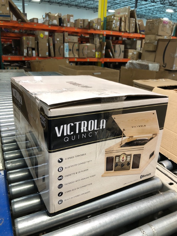Photo 1 of **USED FOR PARTS** Victrola Nostalgic 6-in-1 Bluetooth Record Player & Multimedia Center with Built-in Speakers - 3-Speed Turntable, CD & Cassette Player, FM Radio | Wireless Music Streaming | Natural