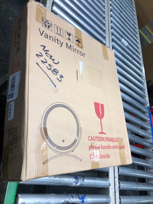 Photo 1 of FENNIO 18 inch Large Vanity Mirror with Lights, Round LED Lighted Up Makeup Mirror, Large Makeup Mirror with Lights, Touch Screen with 3-Color Lighting Dimmable, for Vanity Desk Tabletop, Bedroom White Arched Base(led) 18" *18"