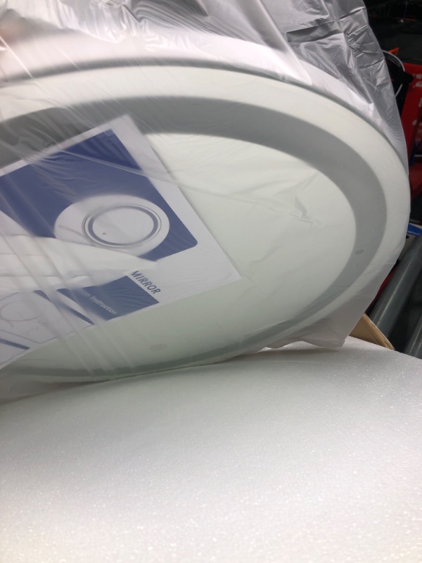 Photo 1 of FENNIO 18 inch Large Vanity Mirror with Lights, Round LED Lighted Up Makeup Mirror, Large Makeup Mirror with Lights, Touch Screen with 3-Color Lighting Dimmable, for Vanity Desk Tabletop, Bedroom White Arched Base(led) 18" *18"