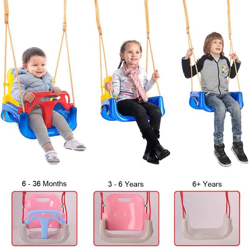 Photo 2 of 3 in 1 Kids Swing, Swing Seat for Baby/Toddler/Kids, with Adjustable Ropes, Snug & Secure Swing Seat Great for Tree/Swing Set, Indoor, Outdoor, Playground, Background (Pink)