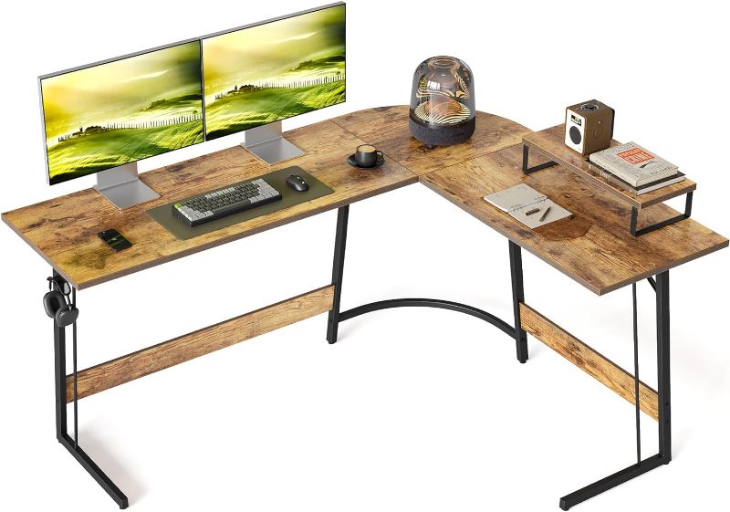 Photo 1 of CubiCubi L Shaped Gaming Desk Computer Office Desk, 59 inch Corner Desk with Large Monitor Stand for Home Office Study Writing Workstation, Rustic Brown