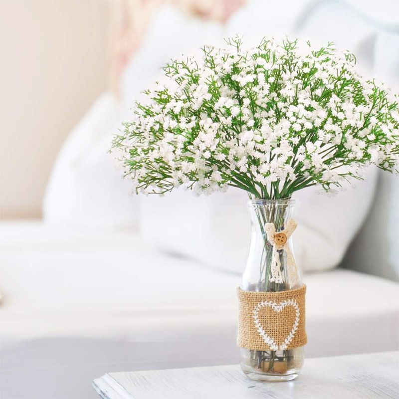 Photo 2 of 18 Pcs Babys Breath Artificial Flowers And Artificial Eucalyptus Stems, Baby Breath Flowers Artificial Bulk Long Stem Fake Babies Breath Faux Gypsophila White Flowers Artificial For Decoration