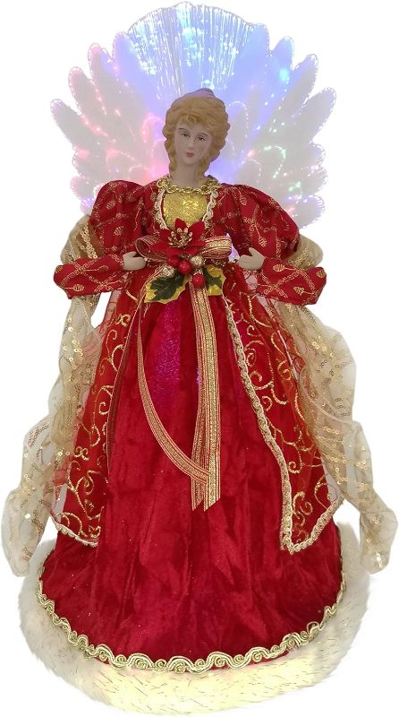 Photo 1 of 18-Inch UL 70-Light Fiber-Optic LED Red and Gold Angel Tree Top