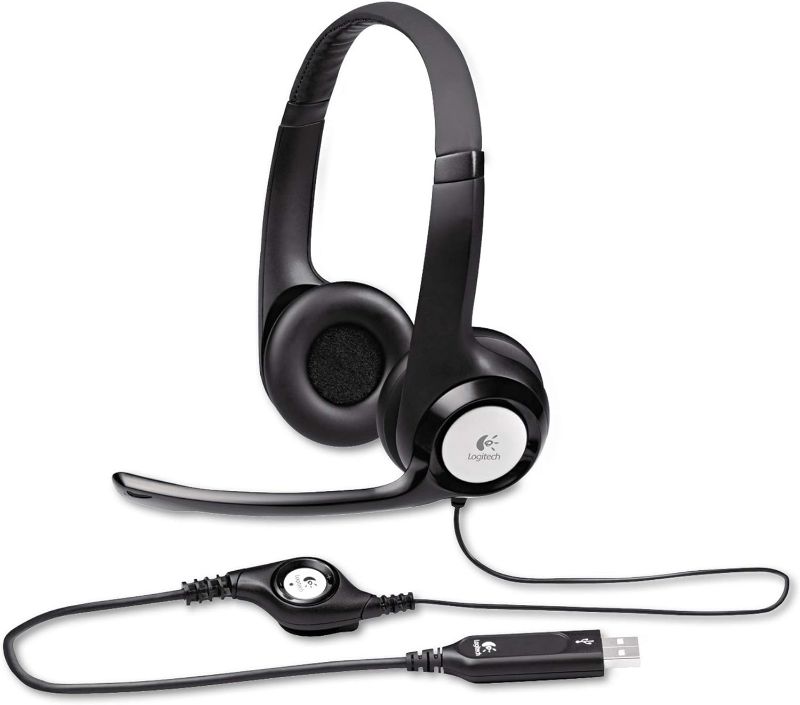 Photo 1 of JIAMQISHI Bluetooth Headset - Wireless Headset with Noise Cancelling Microphone, V5.2 Computer Headphones with USB Dongle, Charging Base & Mic Mute for Work/Call Center/PC/Laptop/Online Class/Zoom