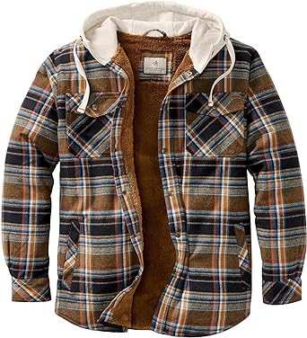 Photo 1 of Legendary Whitetails Men's Camp Night Berber Lined Hooded Flannel Shirt Jacket Arrowood Barnwood Plaid Small